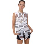 I Love Cooking Baking Utensils Knife Sleeveless Chiffon Button Shirt
