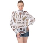 I Love Cooking Baking Utensils Knife High Neck Long Sleeve Chiffon Top