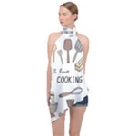 I Love Cooking Baking Utensils Knife Halter Asymmetric Satin Top