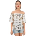 I Love Cooking Baking Utensils Knife Off Shoulder Short Sleeve Top