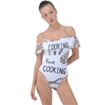 I Love Cooking Baking Utensils Knife Frill Detail One Piece Swimsuit