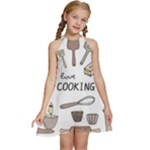 I Love Cooking Baking Utensils Knife Kids  Halter Collar Waist Tie Chiffon Dress