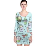 Drinks Cocktails Doodle Coffee Long Sleeve Bodycon Dress