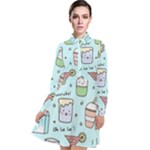 Drinks Cocktails Doodle Coffee Long Sleeve Chiffon Shirt Dress