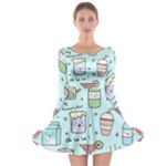 Drinks Cocktails Doodle Coffee Long Sleeve Skater Dress