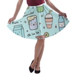 Drinks Cocktails Doodle Coffee A-line Skater Skirt