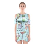 Drinks Cocktails Doodle Coffee Shoulder Cutout One Piece Dress