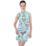 Drinks Cocktails Doodle Coffee Drawstring Hooded Dress