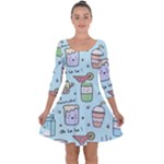 Drinks Cocktails Doodle Coffee Quarter Sleeve Skater Dress