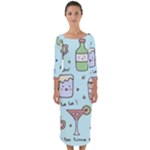 Drinks Cocktails Doodle Coffee Quarter Sleeve Midi Bodycon Dress