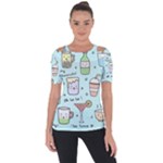 Drinks Cocktails Doodle Coffee Shoulder Cut Out Short Sleeve Top