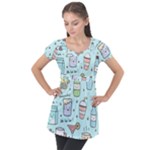 Drinks Cocktails Doodle Coffee Puff Sleeve Tunic Top