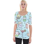 Drinks Cocktails Doodle Coffee Wide Neckline T-Shirt