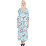 Drinks Cocktails Doodle Coffee Quarter Sleeve Wrap Maxi Dress