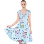 Drinks Cocktails Doodle Coffee Cap Sleeve Front Wrap Midi Dress