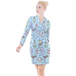 Drinks Cocktails Doodle Coffee Button Long Sleeve Dress