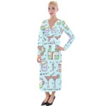 Drinks Cocktails Doodle Coffee Velvet Maxi Wrap Dress
