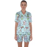Drinks Cocktails Doodle Coffee Satin Short Sleeve Pajamas Set