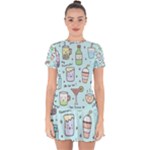 Drinks Cocktails Doodle Coffee Drop Hem Mini Chiffon Dress