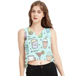 Drinks Cocktails Doodle Coffee V-Neck Cropped Tank Top