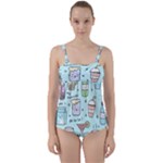 Drinks Cocktails Doodle Coffee Twist Front Tankini Set