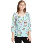 Drinks Cocktails Doodle Coffee Chiffon Quarter Sleeve Blouse