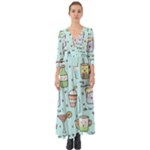 Drinks Cocktails Doodle Coffee Button Up Boho Maxi Dress