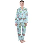 Drinks Cocktails Doodle Coffee Women s Long Sleeve Satin Pajamas Set	