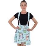 Drinks Cocktails Doodle Coffee Velvet Suspender Skater Skirt
