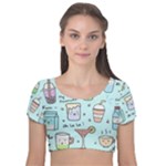 Drinks Cocktails Doodle Coffee Velvet Short Sleeve Crop Top 
