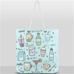Drinks Cocktails Doodle Coffee Full Print Rope Handle Tote (Large)