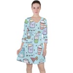 Drinks Cocktails Doodle Coffee Quarter Sleeve Ruffle Waist Dress