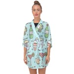 Drinks Cocktails Doodle Coffee Half Sleeve Chiffon Kimono