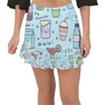 Drinks Cocktails Doodle Coffee Fishtail Mini Chiffon Skirt