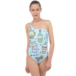 Drinks Cocktails Doodle Coffee Classic One Shoulder Swimsuit