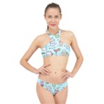 Drinks Cocktails Doodle Coffee High Neck Bikini Set