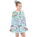 Drinks Cocktails Doodle Coffee Kids  Long Sleeve Dress