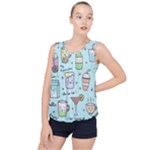 Drinks Cocktails Doodle Coffee Bubble Hem Chiffon Tank Top