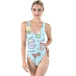 Drinks Cocktails Doodle Coffee High Leg Strappy Swimsuit