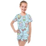 Drinks Cocktails Doodle Coffee Kids  Mesh T-Shirt and Shorts Set