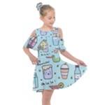 Drinks Cocktails Doodle Coffee Kids  Shoulder Cutout Chiffon Dress