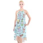 Drinks Cocktails Doodle Coffee High-Low Halter Chiffon Dress 