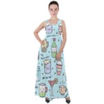 Drinks Cocktails Doodle Coffee Empire Waist Velour Maxi Dress