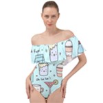 Drinks Cocktails Doodle Coffee Off Shoulder Velour Bodysuit 