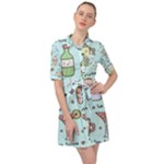 Drinks Cocktails Doodle Coffee Belted Shirt Dress