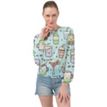 Drinks Cocktails Doodle Coffee Banded Bottom Chiffon Top