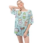 Drinks Cocktails Doodle Coffee Oversized Chiffon Top