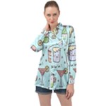 Drinks Cocktails Doodle Coffee Long Sleeve Satin Shirt