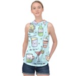 Drinks Cocktails Doodle Coffee High Neck Satin Top