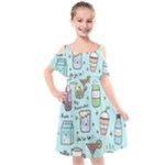 Drinks Cocktails Doodle Coffee Kids  Cut Out Shoulders Chiffon Dress